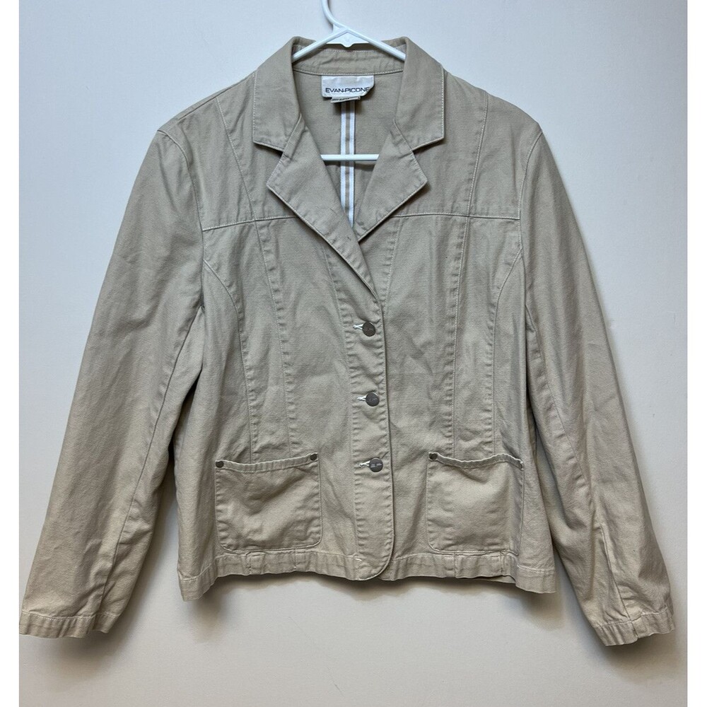 Evan Picone Jacket Blazer Tan Khaki Size 10 Casual Spring Cotten Blend